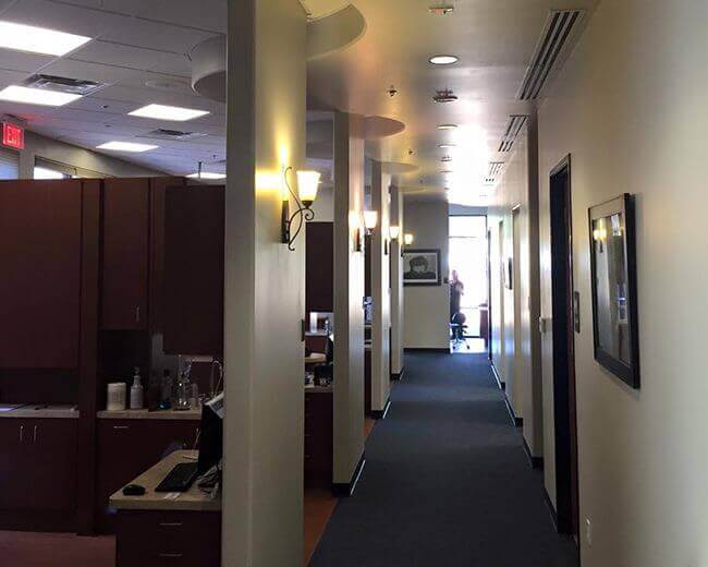 Corridor leading to examination room and reception area