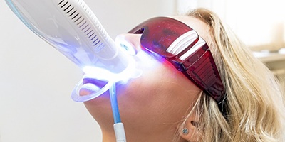 Closeup of teeth whitening treatment